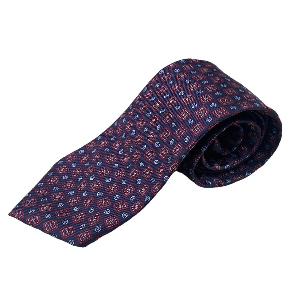 Vtg Bert Pulitzer Mens Navy Blue&Red Geometric NeckTie All Silk USA 56"x3"